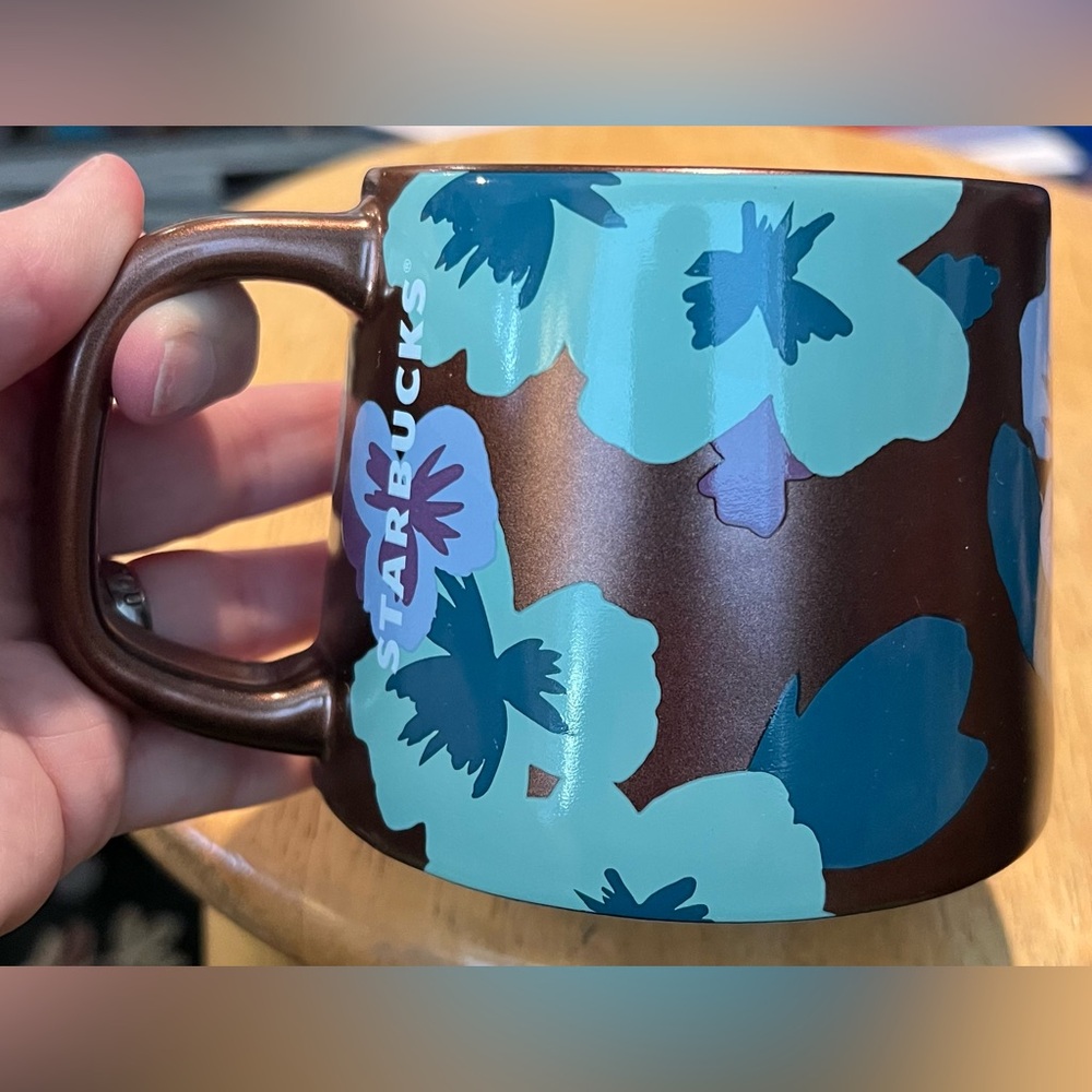 Starbucks Bronze Floral Flower Pansies Ceramic Coffee Mug 14Oz 2020 Teal Purple